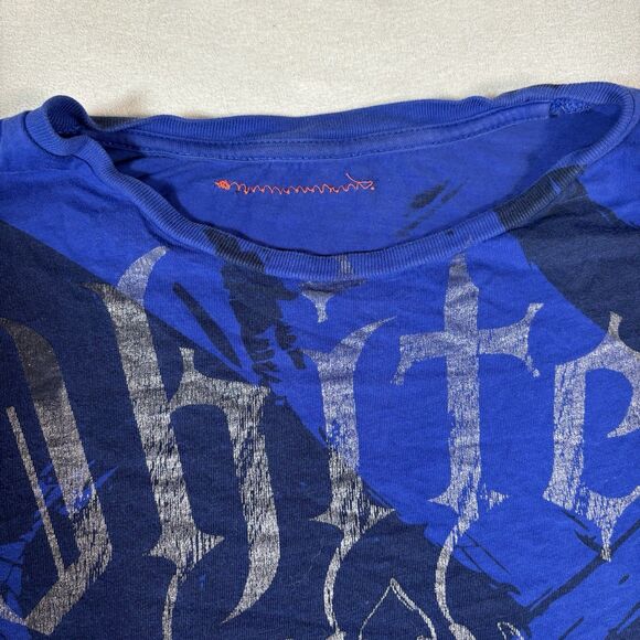 White Tag Shirt Mens Medium Blue Y2K Grunge Cyber Goth Affliction Emo Skater MMA - Picture 4 of 10